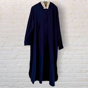 COZY NAVY BLUE SHERPA HOODED OVERSIZED LONG PULLOVER BUTTON FRONT LOUNGER